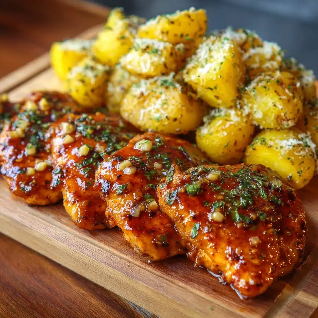 Honey BBQ Chicken + Garlic Parmesan Potatoes Recipe - Recipe Image