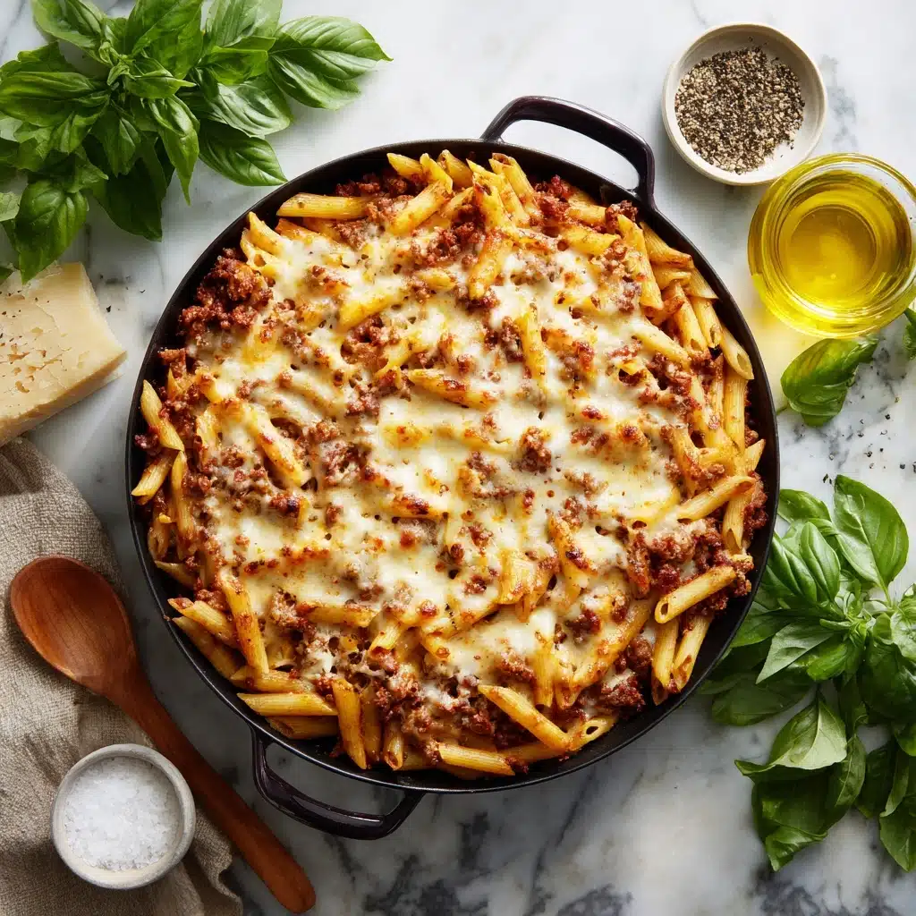 Cheesy Penne with Garlic Butter Ground Beef Recipe