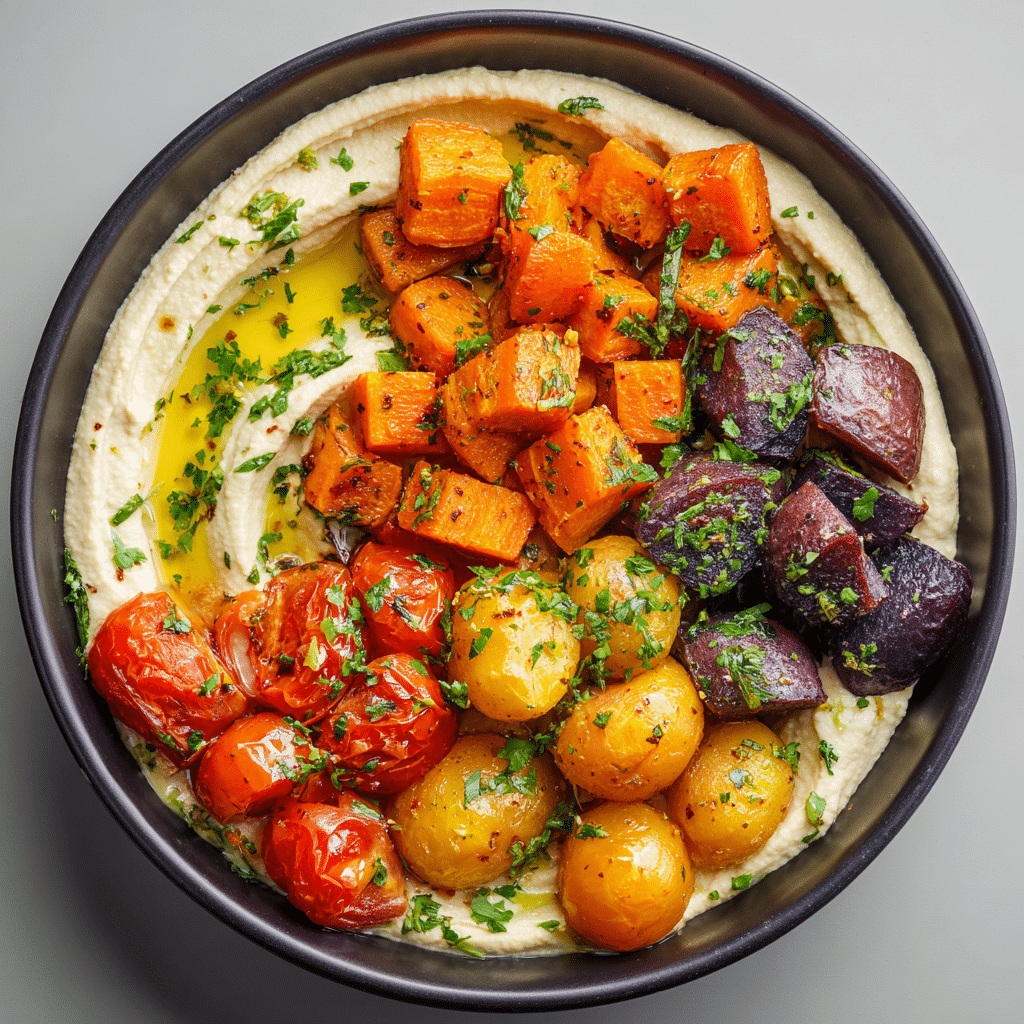 Roasted Veggie and Hummus Bowl: Perfect for Clean Eating Recipe - Recipe Image