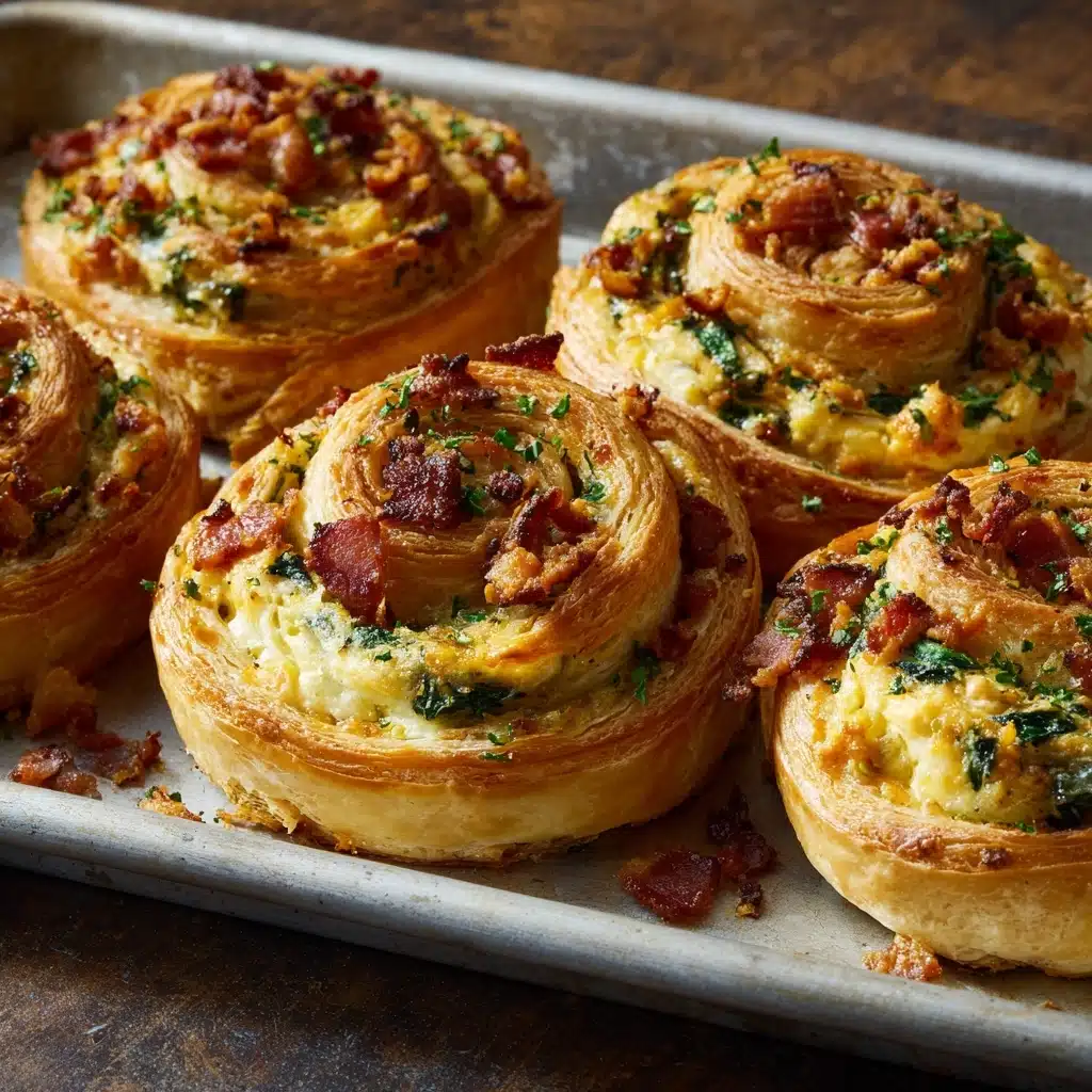 Baked Bacon, Egg, and Cheese Pinwheels with Spinach and Feta Recipe - Recipe Image