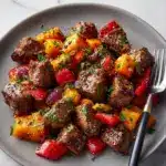 Steak Bites with Sweet Potatoes and Peppers Recipe