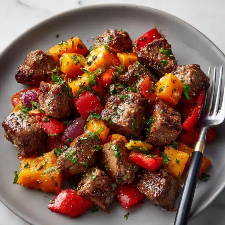 Steak Bites with Sweet Potatoes and Peppers Recipe