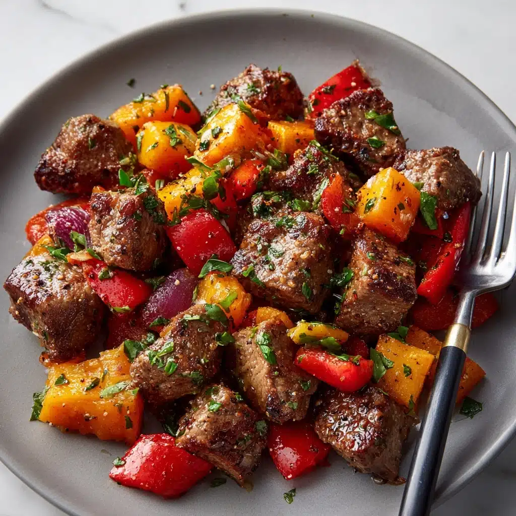 Steak Bites with Sweet Potatoes and Peppers Recipe