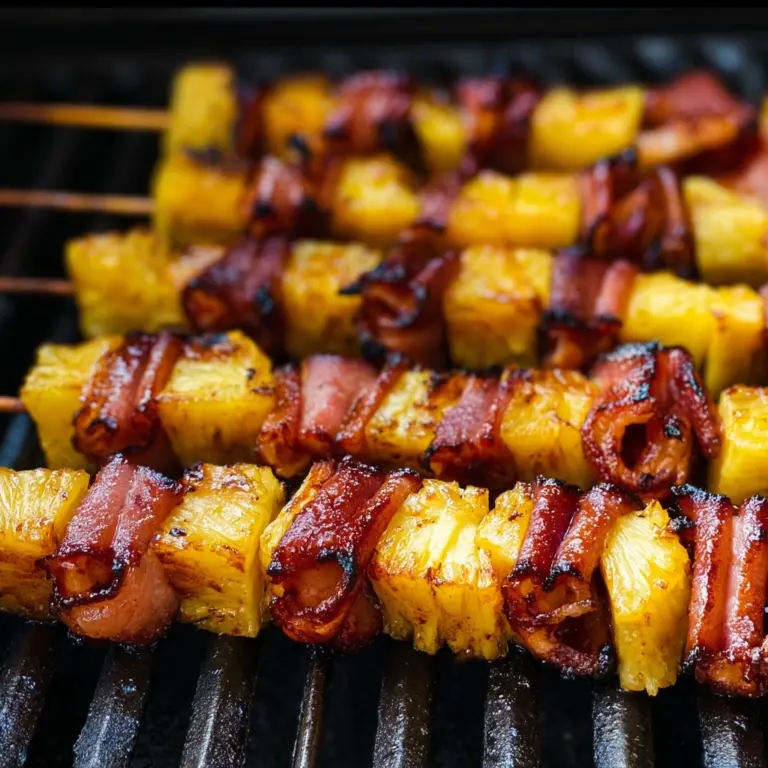 Hot Honey Ham Skewers with Grilled Pineapple Recipe