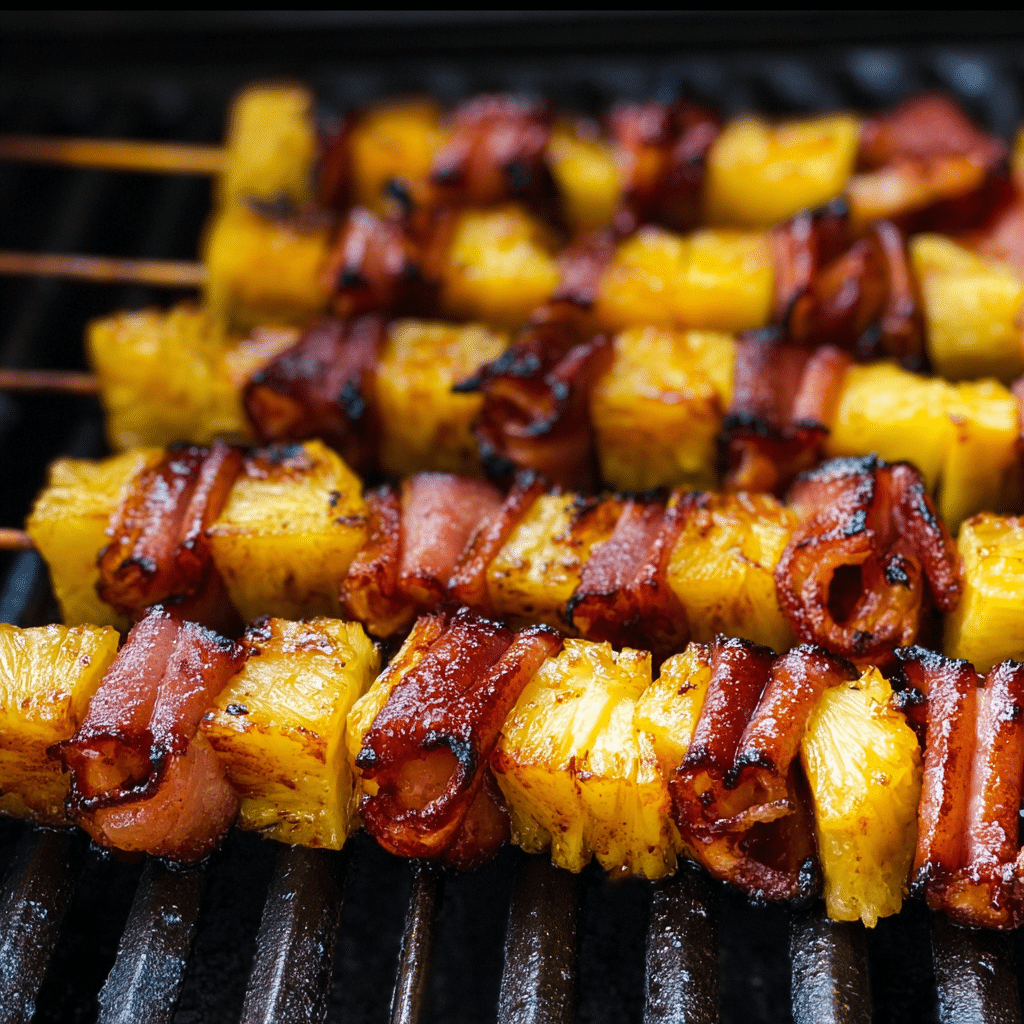 Hot Honey Ham Skewers with Grilled Pineapple Recipe - Recipe Image