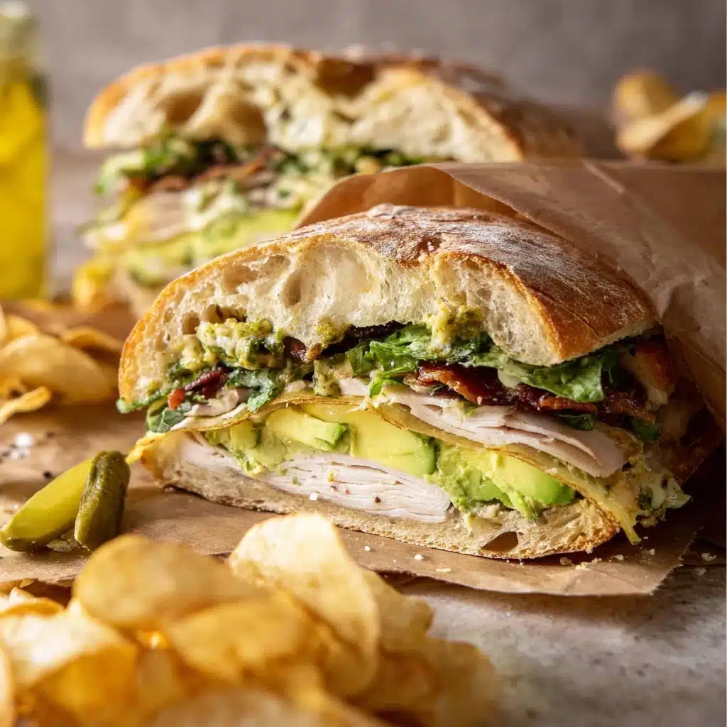 Picnic Style Pesto Turkey and Avocado Bacon Sandwich Recipe