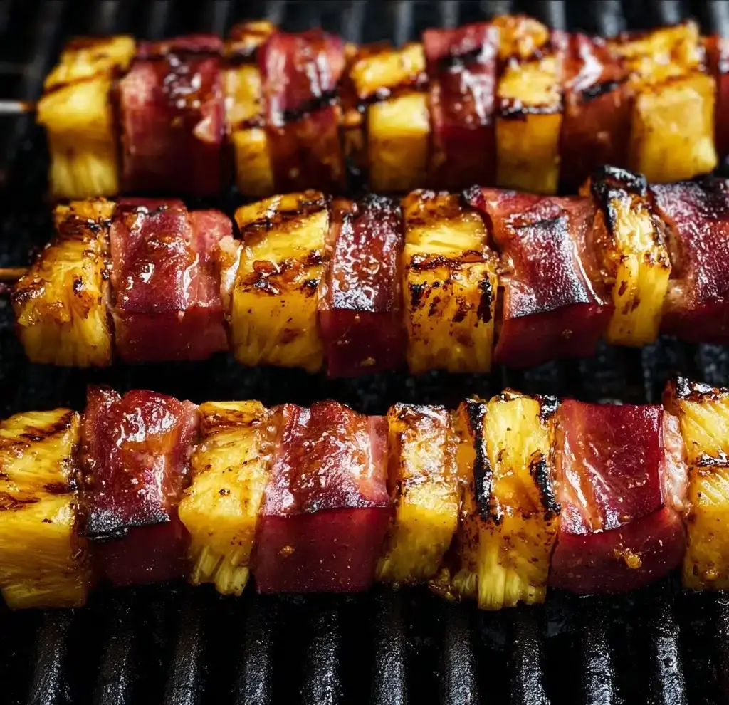 Hot Honey Ham Skewers with Grilled Pineapple Recipe