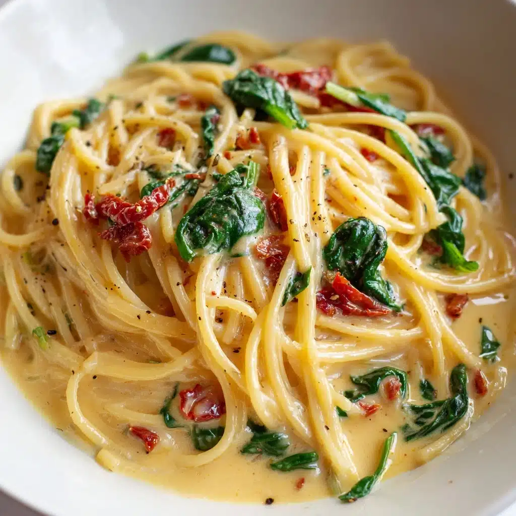 Spaghetti & Spinach with Sun-Dried Tomato Cream Sauce Recipe - Recipe Image