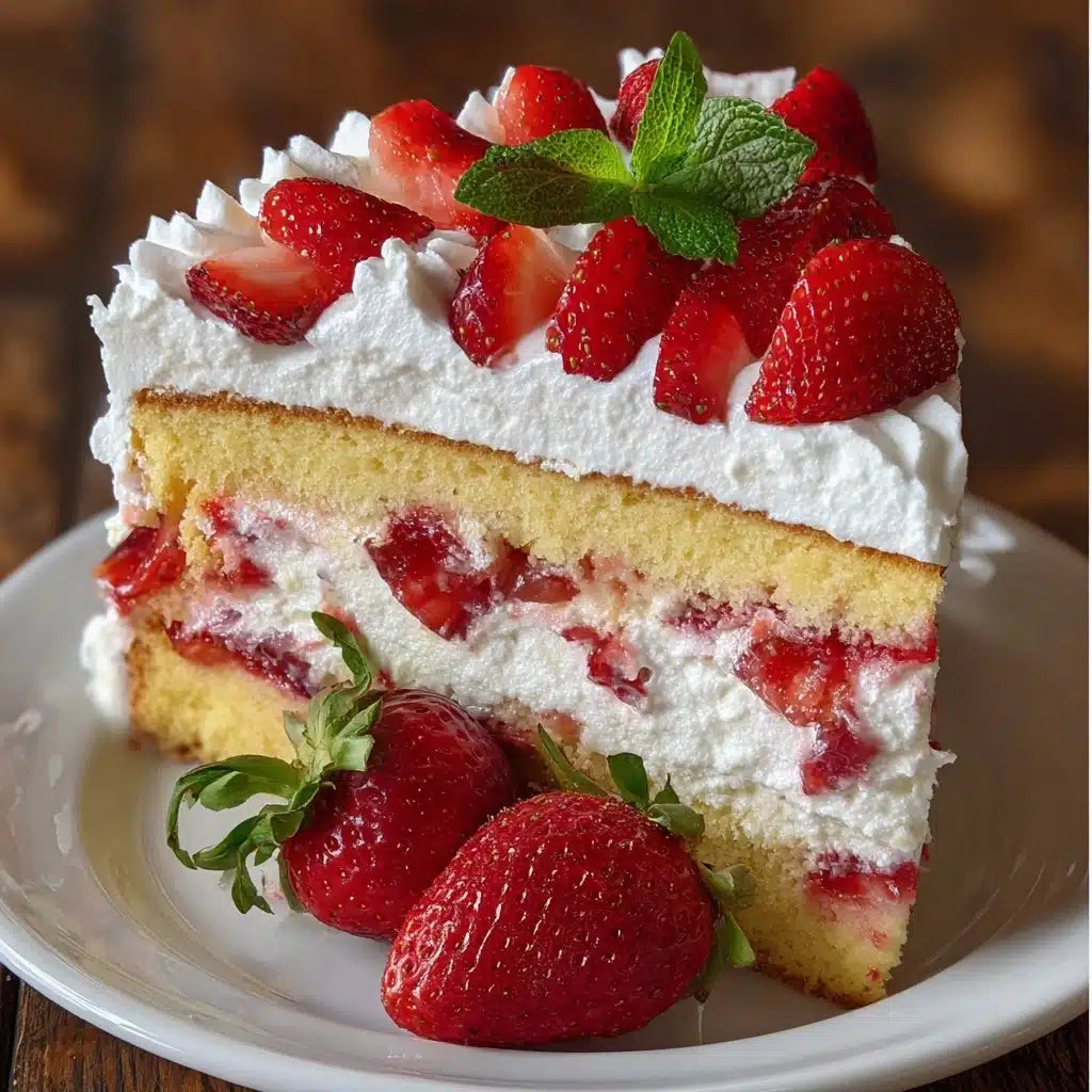 Moist Strawberry Shortcake Cake with Whipped Cream Frosting Recipe - Recipe Image