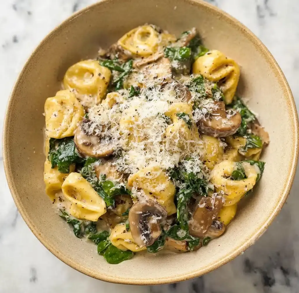 Creamy Tortellini with Spinach and Mushrooms Recipe