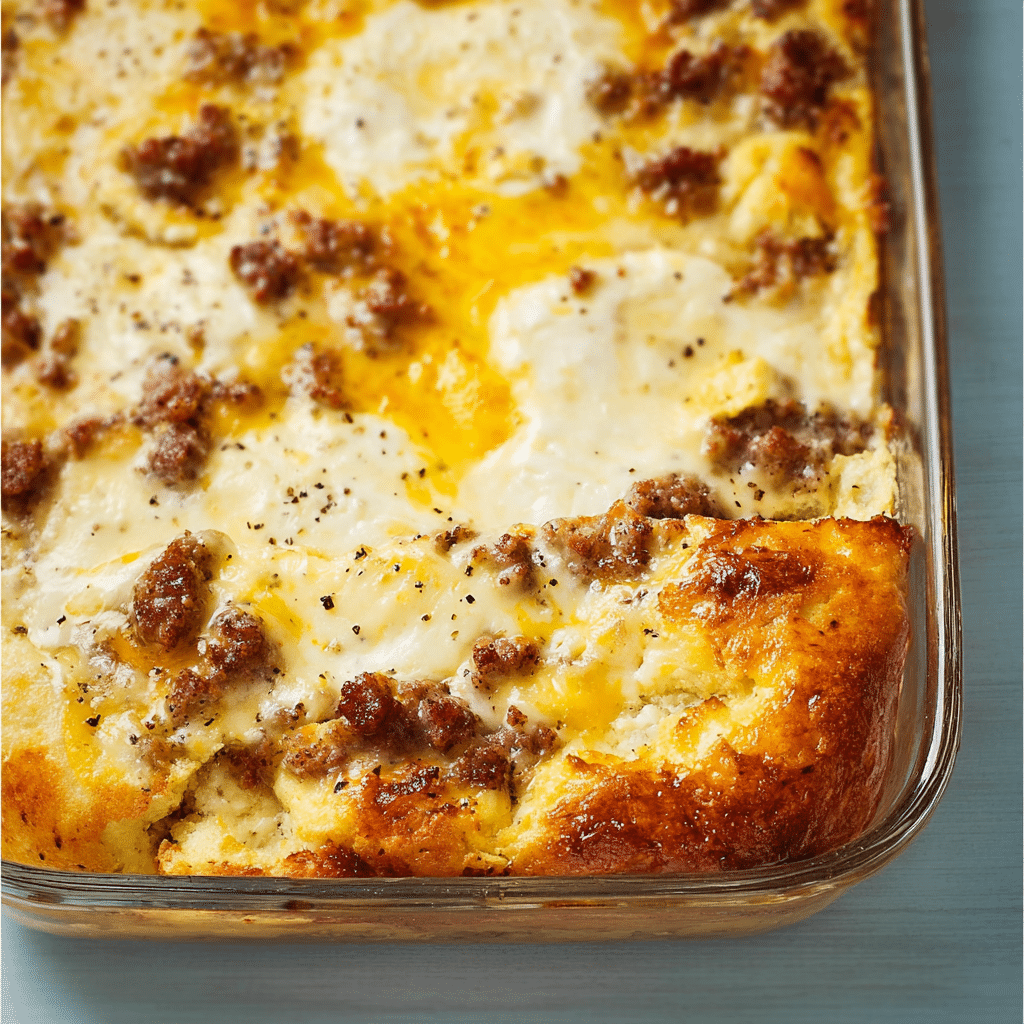 Biscuits and Gravy Casserole with Sausage and Eggs Recipe - Recipe Image