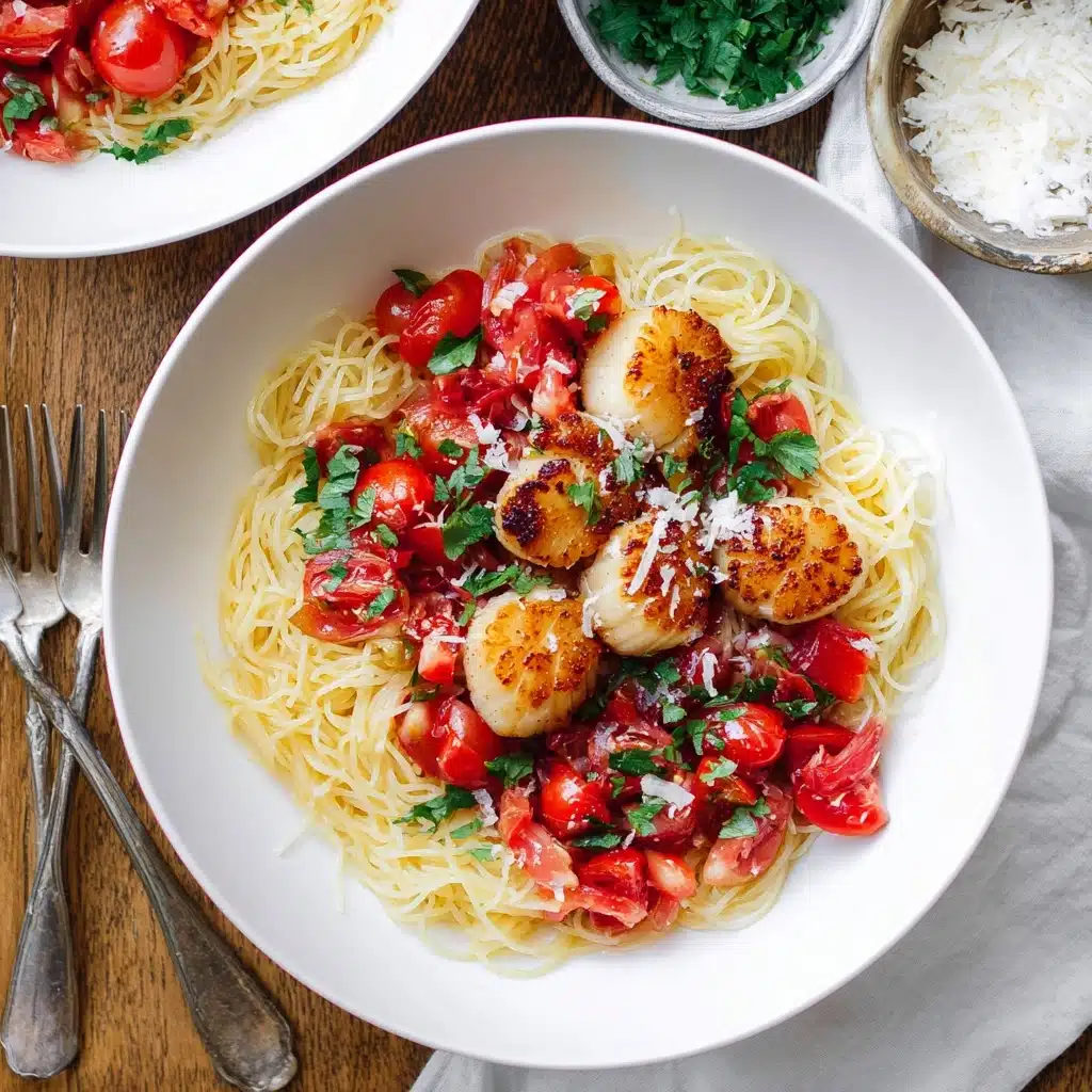 Angel Hair with Marinated Tomatoes and Seared Scallops Recipe - Recipe Image
