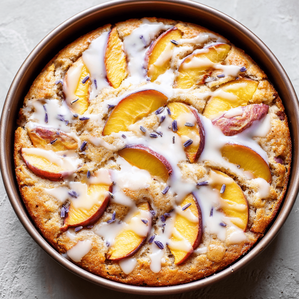 Lavender, Peach Cake with Walnuts Recipe - Recipe Image
