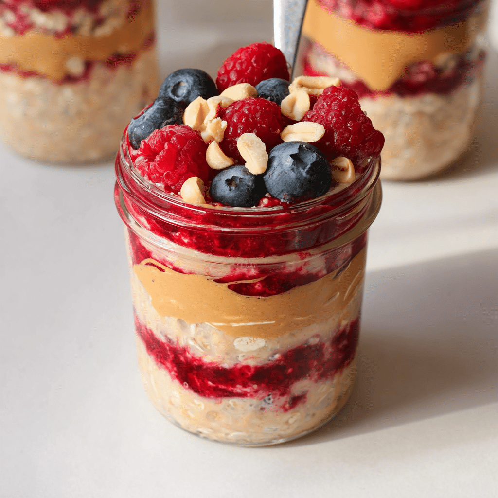Peanut Butter and Jelly Overnight Oats Recipe - Recipe Image