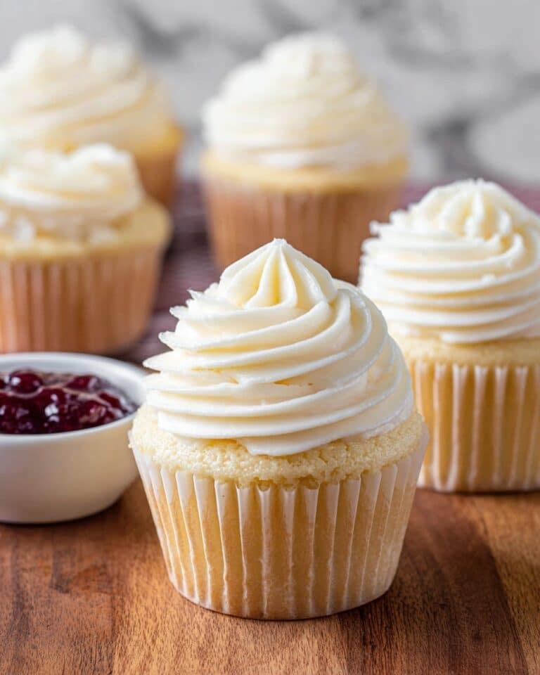 Almond Wedding Cake Cupcakes with Raspberry Filling Recipe