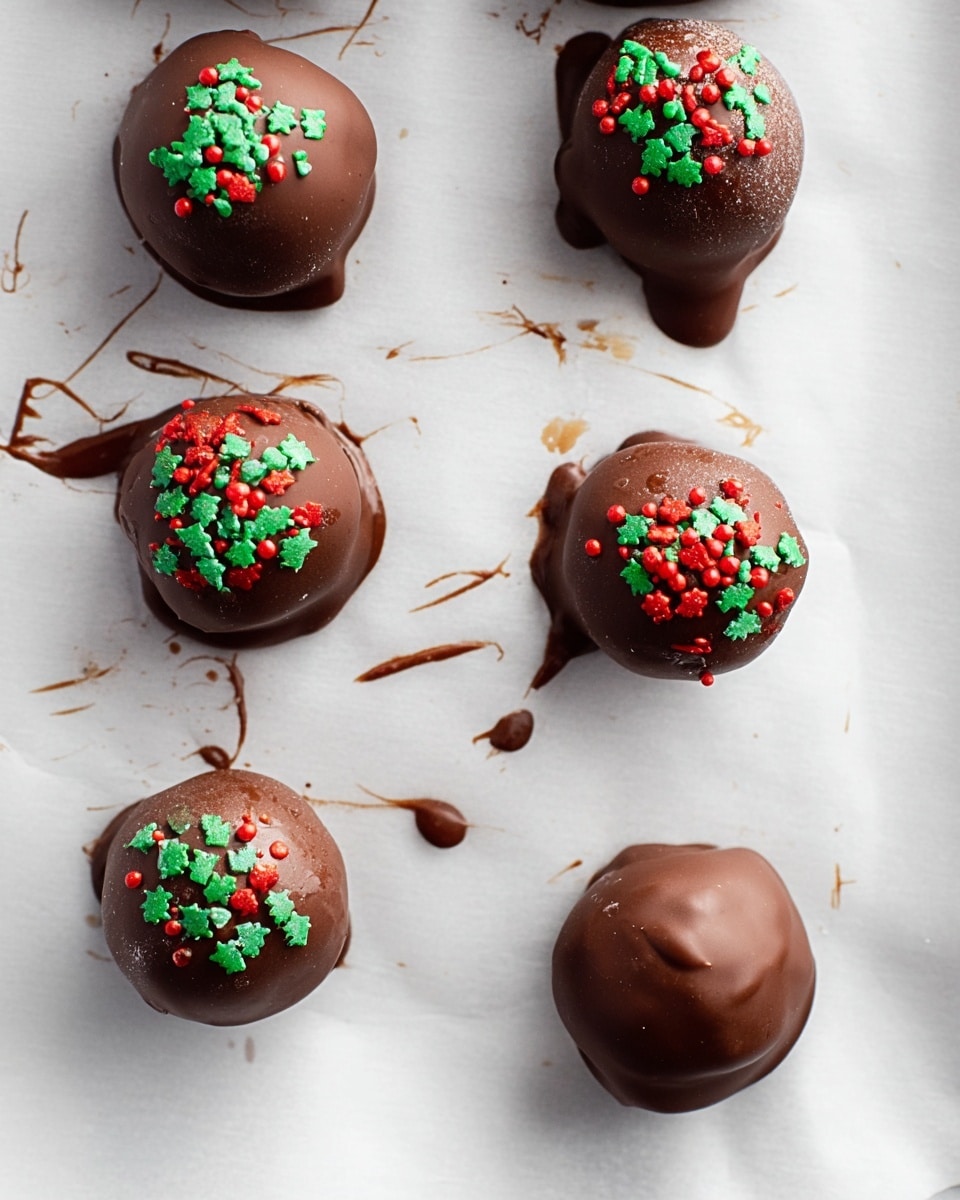 A close-up view of a round chocolate-covered peanut butter ball cut in half, showing two layers: a thick outer dark brown chocolate shell with a smooth texture, and a crumbly, light golden peanut butter filling inside with small bits and rough texture. In the background, several whole chocolate-covered balls sit on a white plate with a subtle gold rim, all placed on a white marbled surface. The focus is sharp on the cut piece at the front, while the other balls and plate behind are softly blurred. photo taken with an iphone --ar 4:5 --v 7