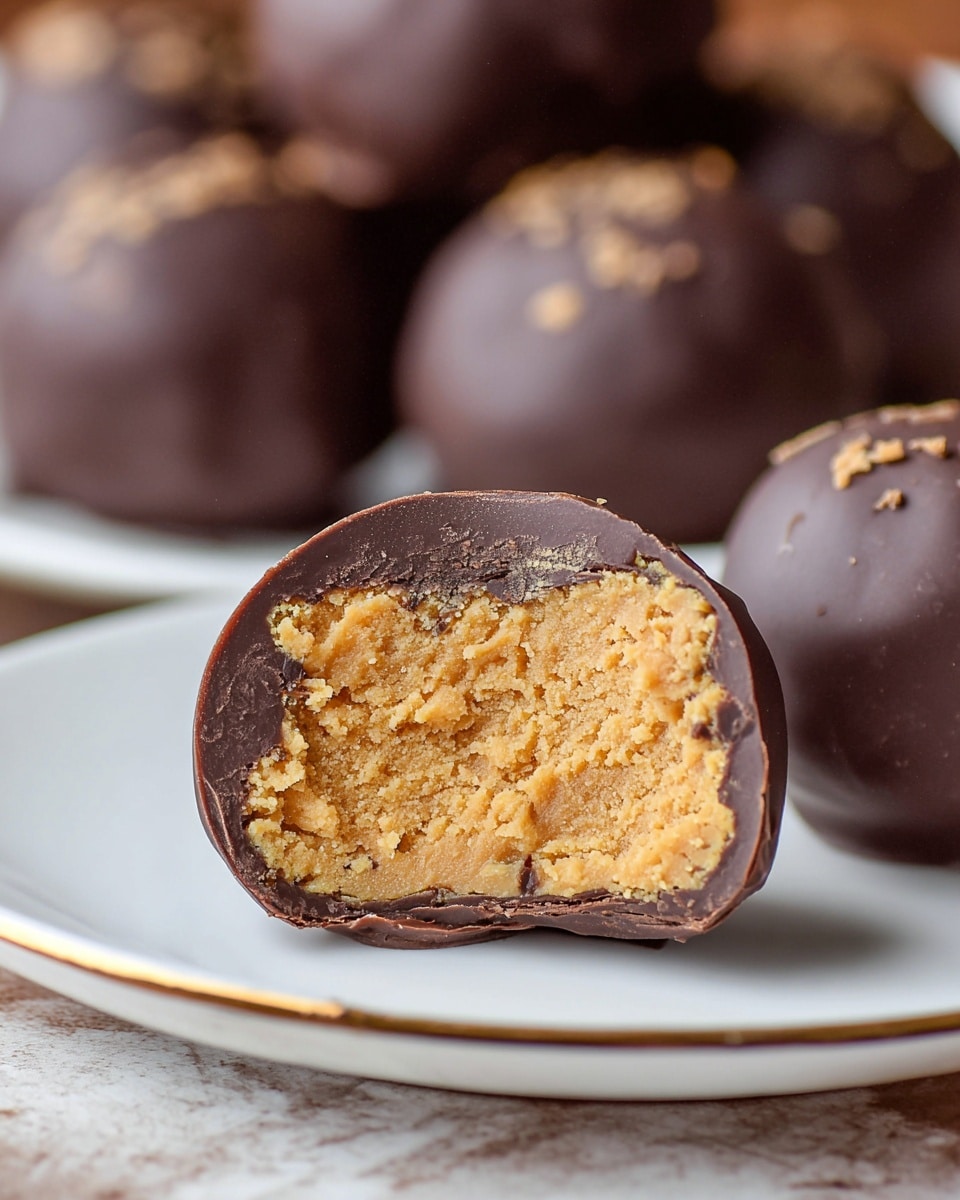 The image shows six round chocolate-covered balls placed on white parchment paper with some melted chocolate drips and smudges around them. Three of the balls have red and green sprinkles on top, with the green shaped like leaves and the red as small round dots, while the other three are plain chocolate with a smooth, shiny texture. The chocolate coating is thick and has a few slight imperfections and bumps. The balls are evenly spaced in a loose grid pattern, set against a white marbled surface. photo taken with an iphone --ar 4:5 --v 7