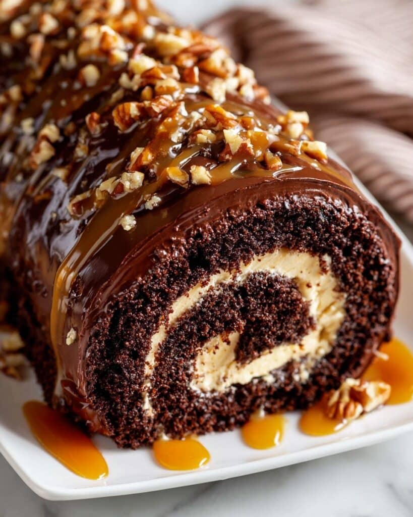 Chocolate Caramel Turtle Cake Roll Recipe