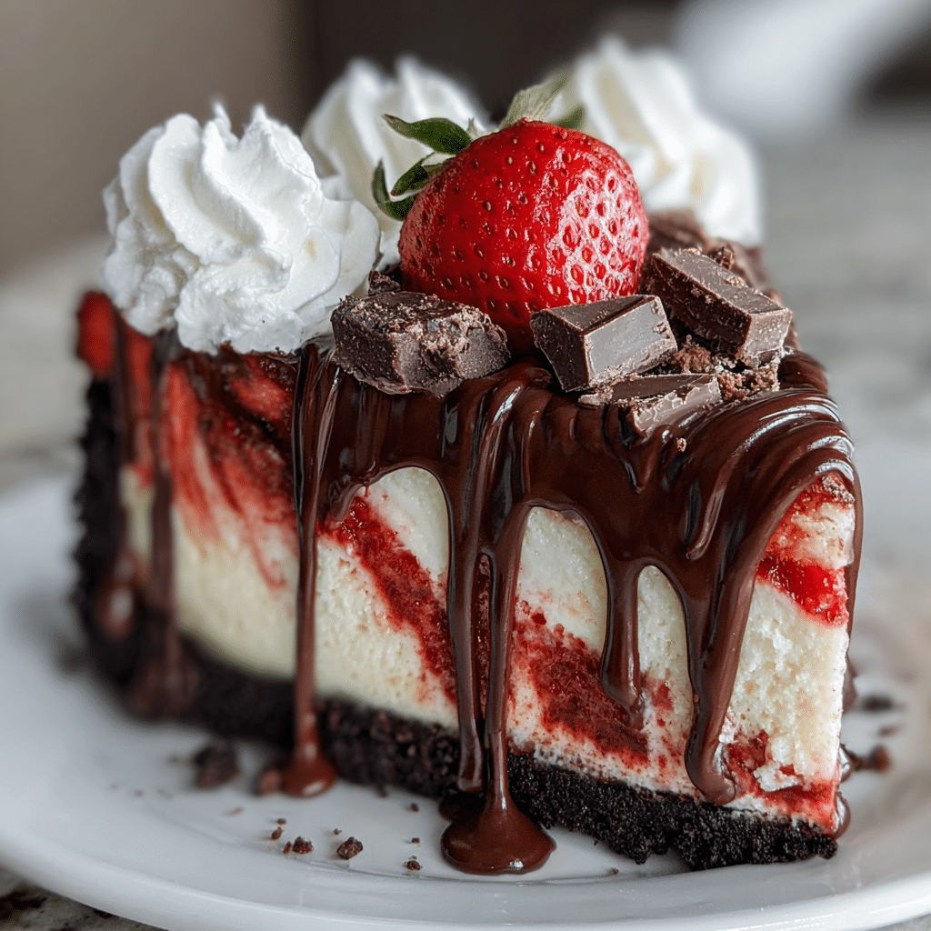 Chocolate Strawberry Swirl Cheesecake Recipe - Recipe Image