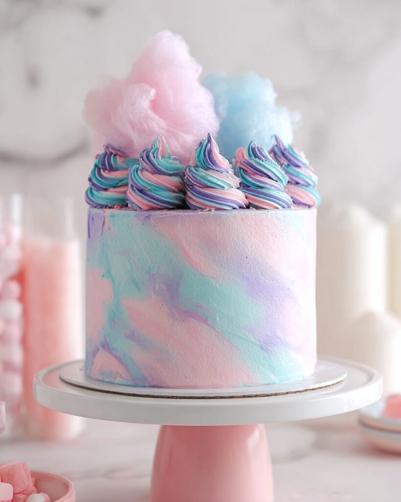 Cotton Candy Cake with Fluffy Buttercream frosted in Watercolor Styles Recipe