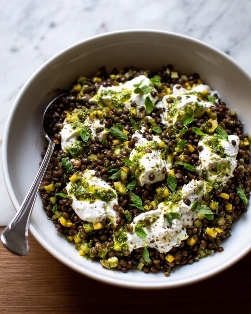 Burrata With Lentils and Basil Vinaigrette Recipe