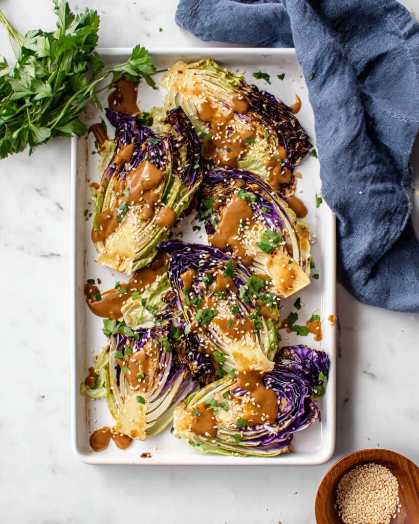 Oven Roasted Cabbage with Tahini Miso Sauce Recipe