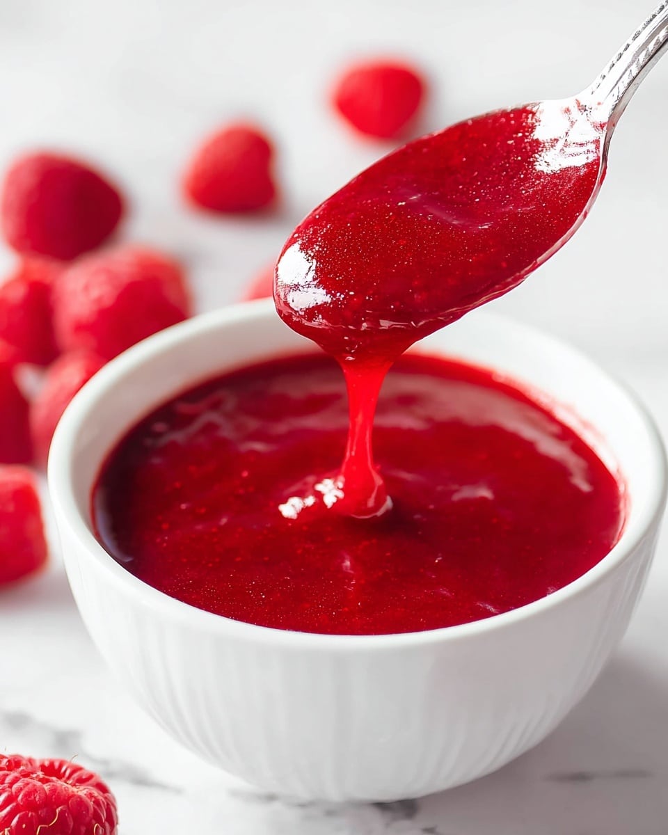 A cheesecake is shown with three clear layers: the bottom layer is a thick, crumbly golden brown crust, the middle layer is a creamy, pale yellow cheesecake filling with a smooth texture, and the top layer is a shiny, rich red fruit sauce dripping down the sides. Fresh, bright red raspberries are neatly arranged in rows on top, covering the entire surface. The cheesecake sits on a white plate placed on a white marbled texture. photo taken with an iphone --ar 4:5 --v 7