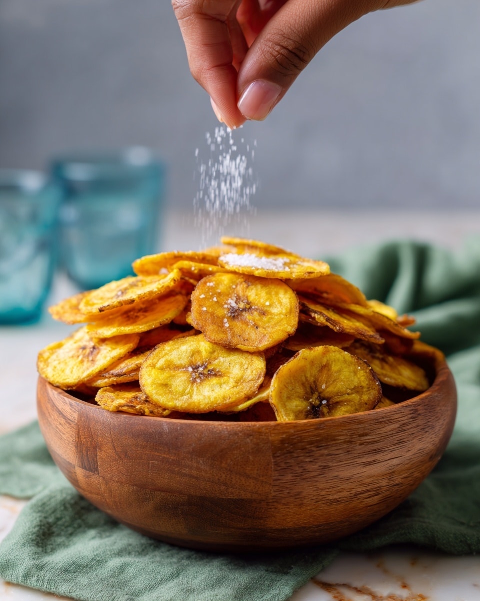 A close-up view of many thin and round plantain chips spread out, showing a mix of golden yellow and light brown colors with a slightly crispy texture. Each chip has a slightly wrinkled surface with some darker brown spots and is sprinkled lightly with grainy salt crystals. The chips are lying flat on a white marbled texture, filling the whole frame. photo taken with an iphone --ar 4:5 --v 7