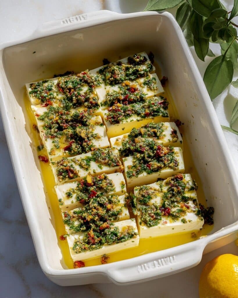 Marinated Cheese with Fresh Herbs and Spicy Peppers Recipe