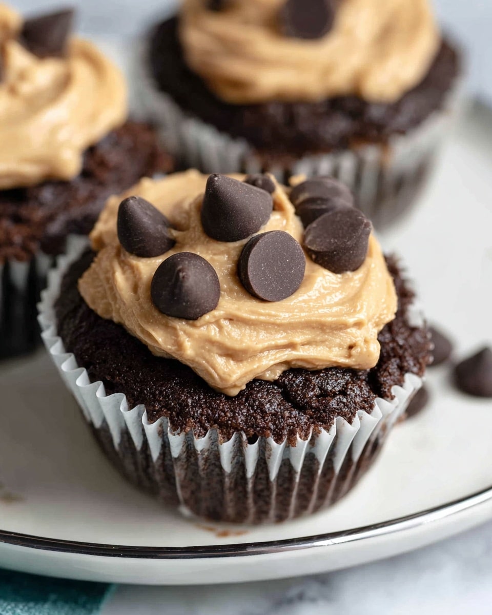 A close-up image of a dark brown chocolate muffin broken open by a woman's hand, revealing a creamy light brown peanut butter filling flowing out from the center. The muffin's texture looks soft and moist, with a slightly crumbly crust on the outside. The muffin rests on a light brown paper liner, all set on a surface with a white marbled texture. The woman's fingers gently hold the muffin, showing the gooey contrast between the dark chocolate cake and the smooth peanut butter inside. photo taken with an iphone --ar 4:5 --v 7
