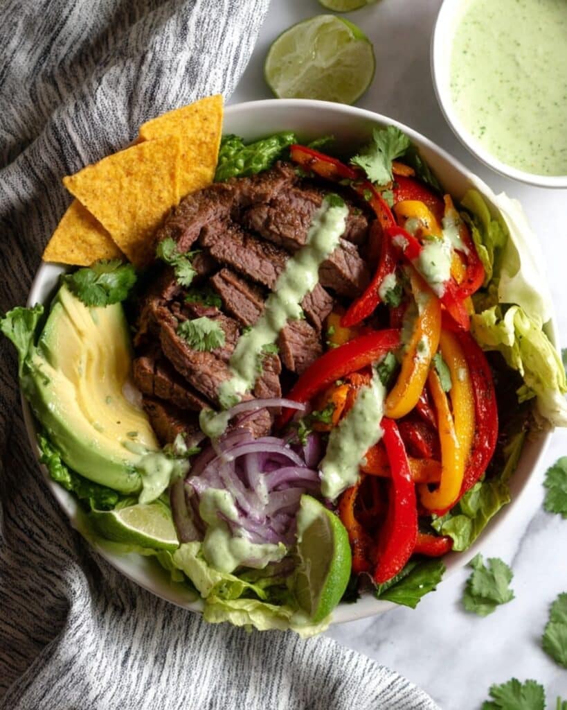 Steak Fajita Salads with Creamy Avocado Cilantro Dressing Recipe