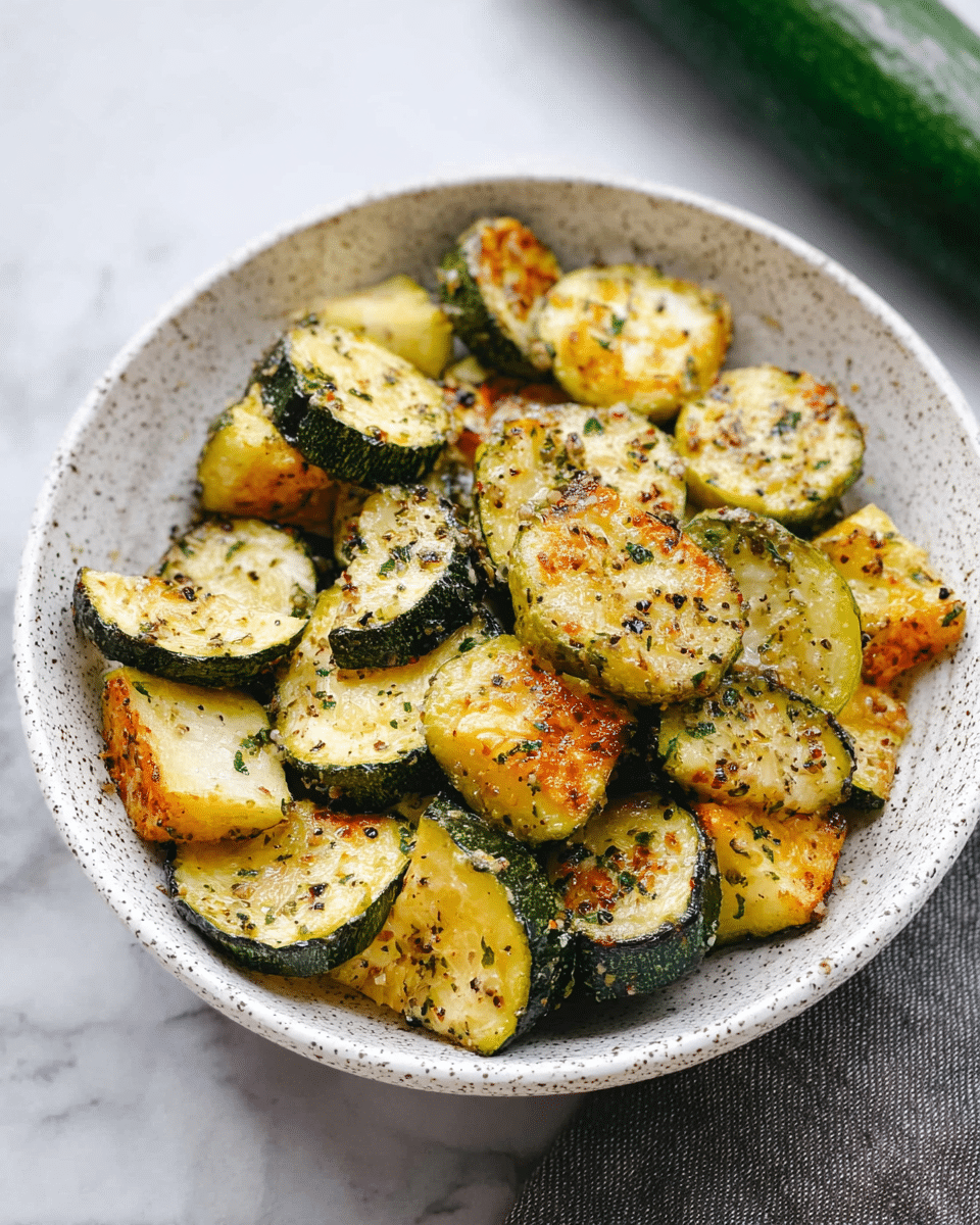 A white bowl filled with several layers of thin, curved zucchini chips, each slice having a crispy texture with golden brown and light green colors around the edges and center, showing some light seasoning on the surface. The bowl sits on a white marbled surface with a whole zucchini with a green skin and yellow end placed nearby. A gray and white striped cloth is partially visible on the right side. Photo taken with an iphone --ar 4:5 --v 7