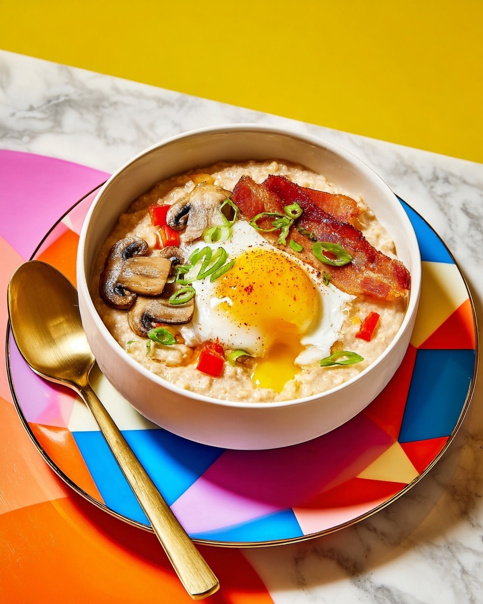 Savory Bacon and Mushroom Oatmeal with Runny Eggs Recipe