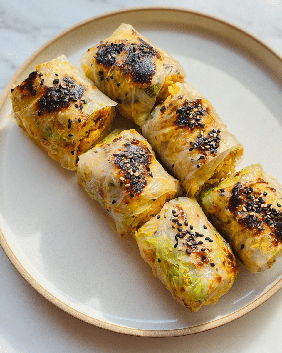 A white plate holds three pan-fried dumplings with a crispy, golden-brown texture on one side, speckled with green herbs inside their translucent skin. The closest dumpling is held by a pair of wooden chopsticks, showing its slightly oily surface with scattered black sesame seeds on top. The white marbled surface creates soft shadows around the plate, adding to the clean and bright look of the scene. photo taken with an iphone --ar 4:5 --v 7