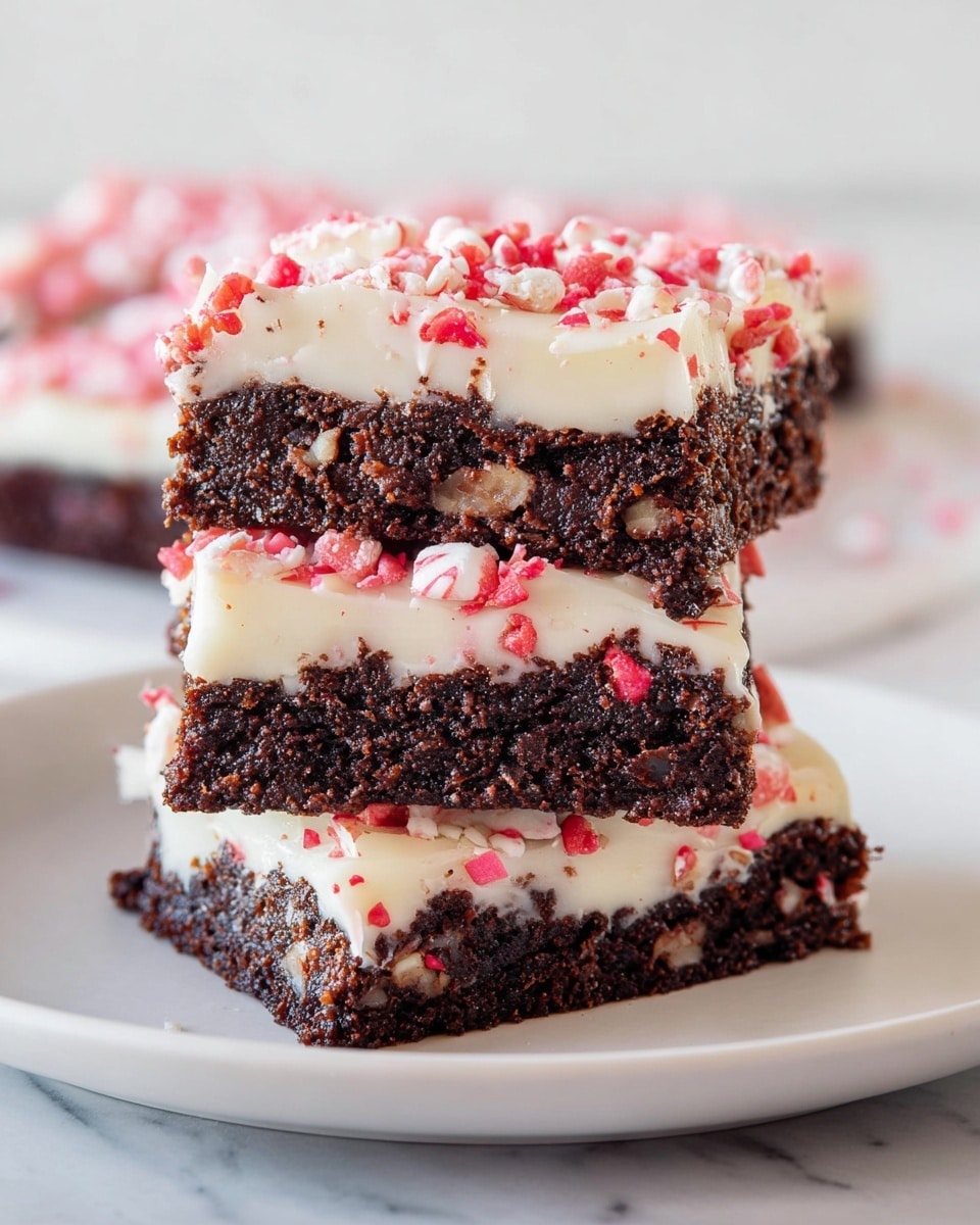 A square baking pan lined with white parchment paper holds a creamy, smooth white layer topped with small, broken pieces of red and white candy sprinkled evenly across the surface. The creamy layer looks thick and spread evenly in the pan. The background is a white marbled texture. Photo taken with an iphone --ar 4:5 --v 7