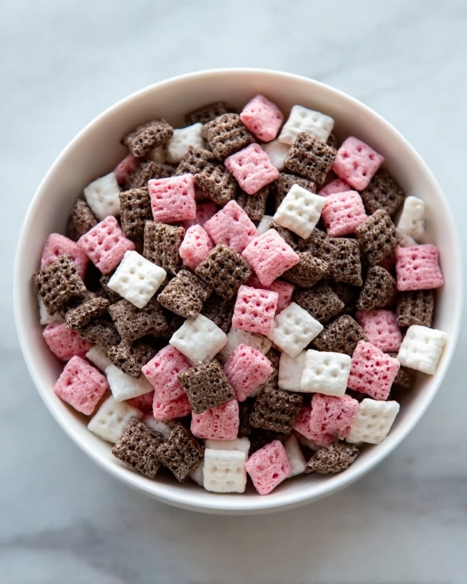 Sweet Easy Neapolitan Puppy Chow Snack Mix Recipe