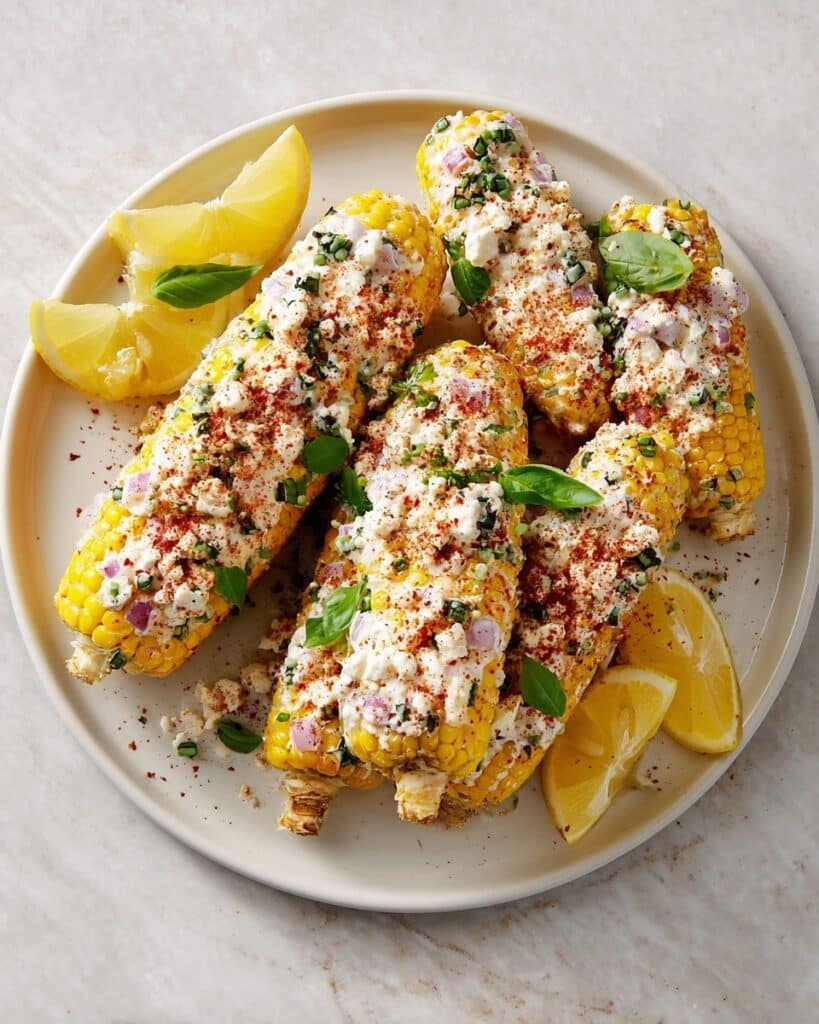 Air Fryer Corn on the Cob with Feta, Herbs, and Yogurt Recipe