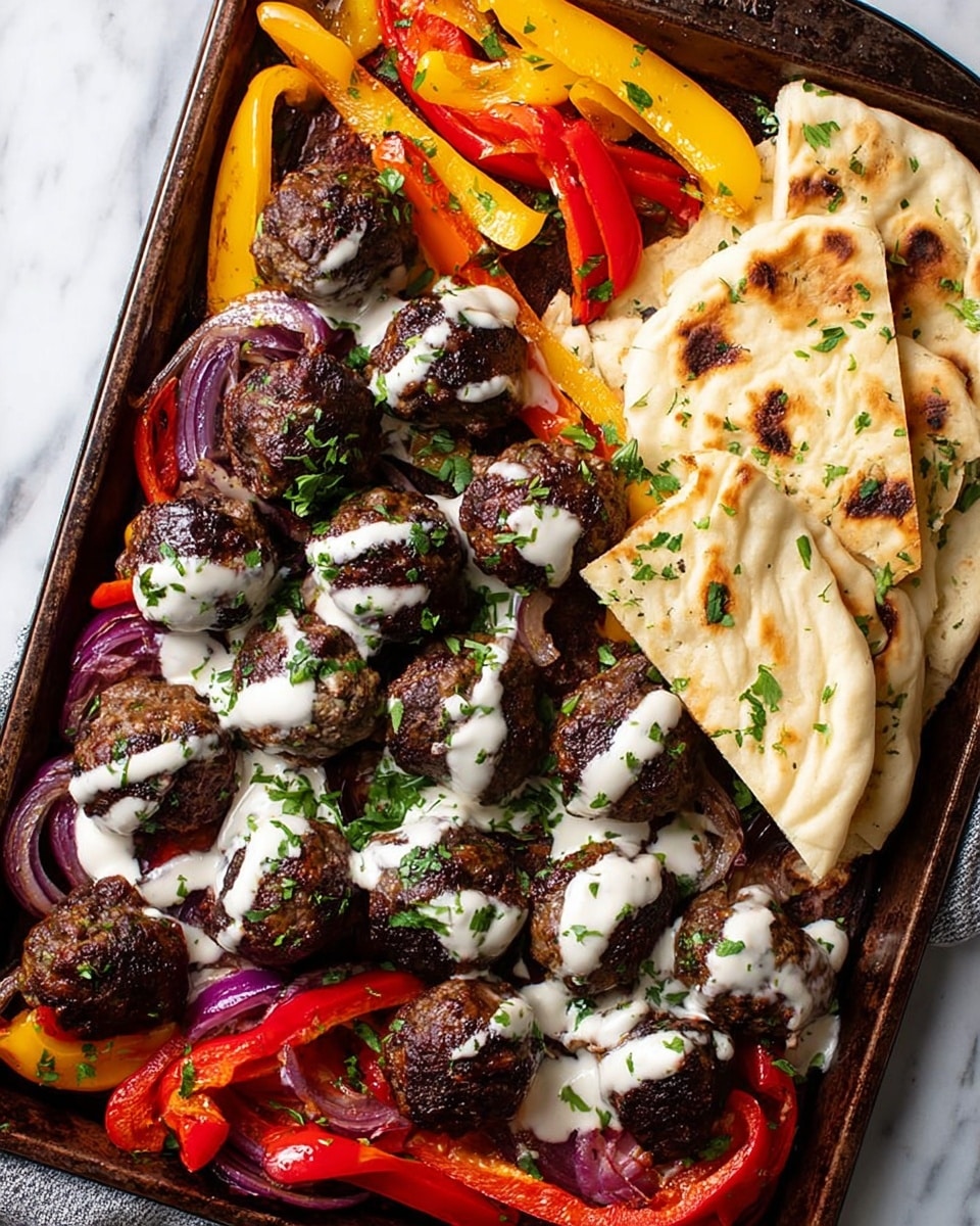 Tray Bake Lamb Kofta Meatballs with Roasted Vegetables and Sauces Recipe