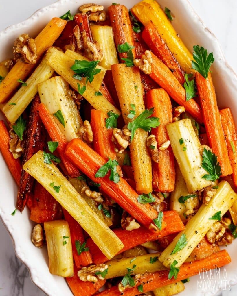 Roasted Carrots and Parsnips with Honey, Cinnamon, and Walnuts Recipe