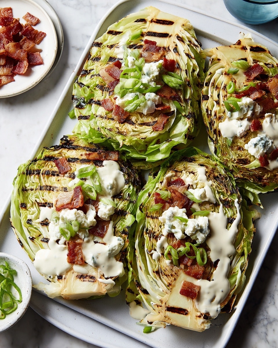 Grilled Cabbage Steaks with Bacon, Blue Cheese, and Scallions Recipe