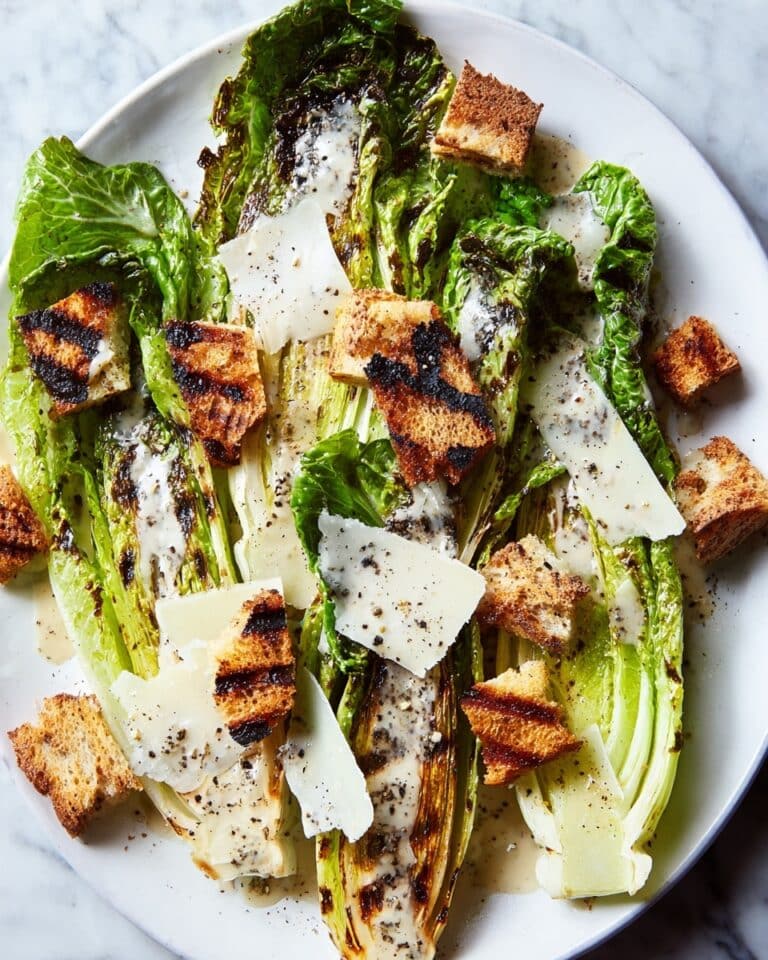 Grilled Romaine Wedge with Lemon Parmesan Dressing and Crispy Sourdough Croutons Recipe
