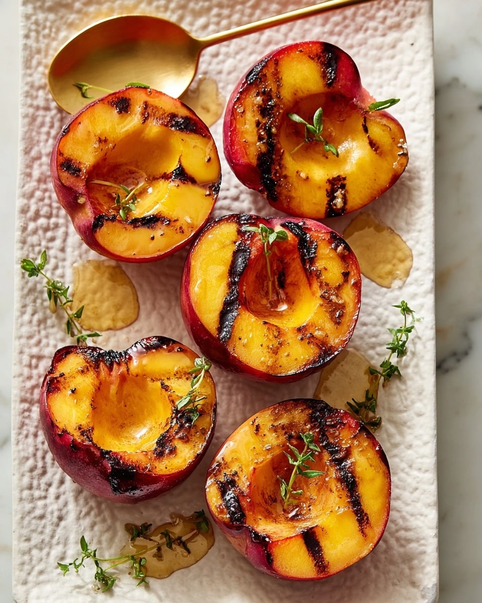 Grilled Peaches with Vanilla Ice Cream, Honey, and Sea Salt Recipe
