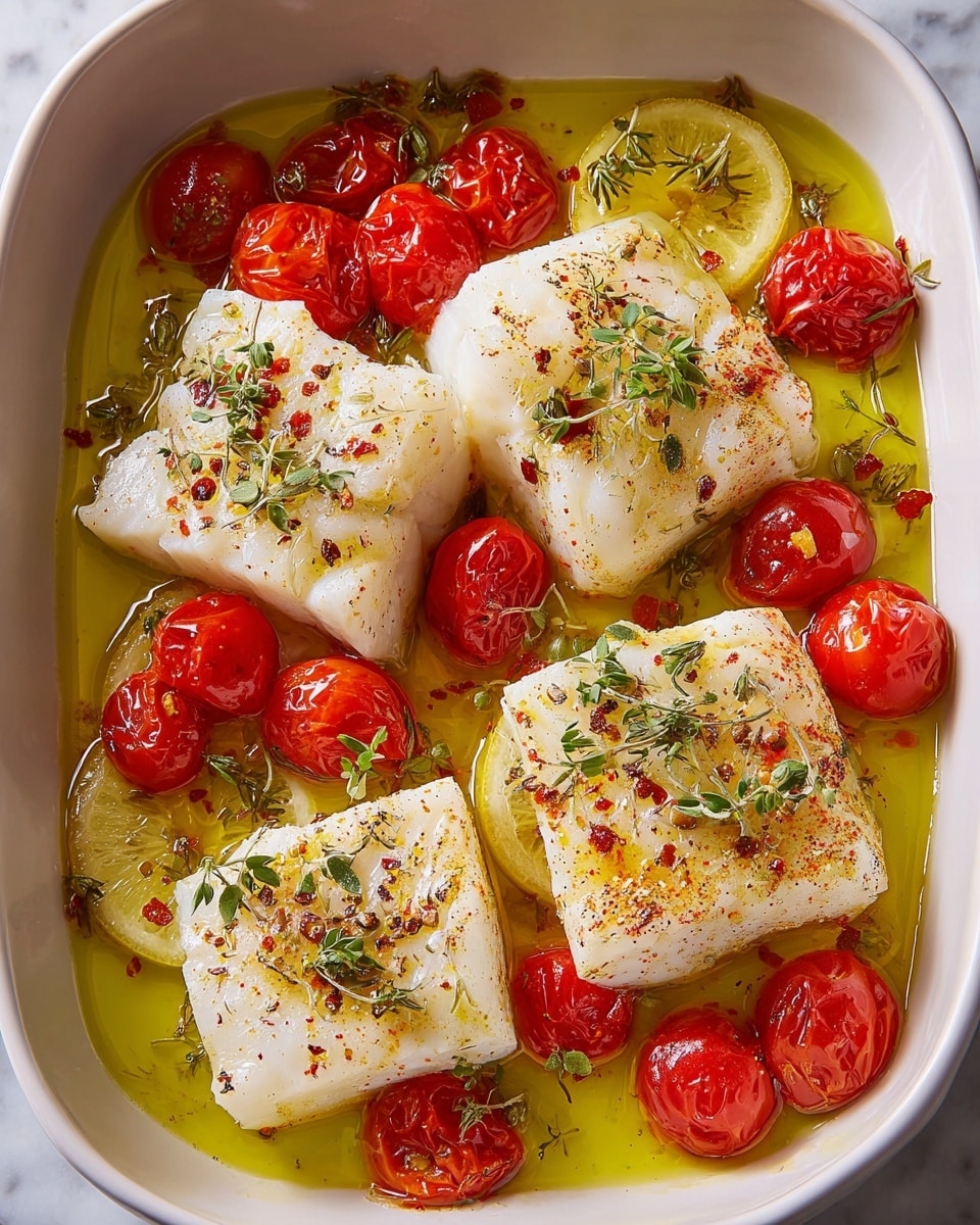 Baked Cod with Cherry Tomatoes, Lemon, and Fresh Herbs Recipe