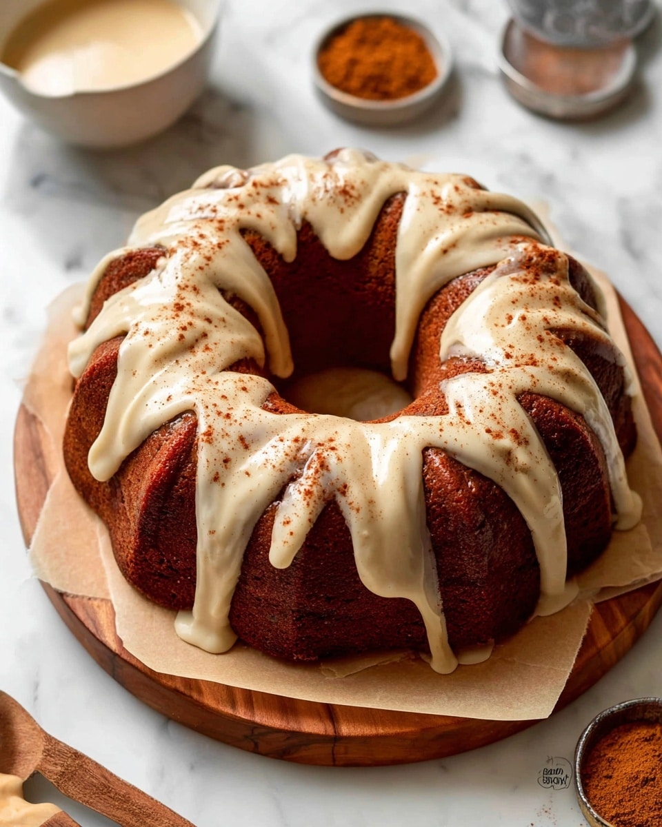 Pumpkin Bundt Cake with Chocolate Chips and Spiced Maple Icing Recipe