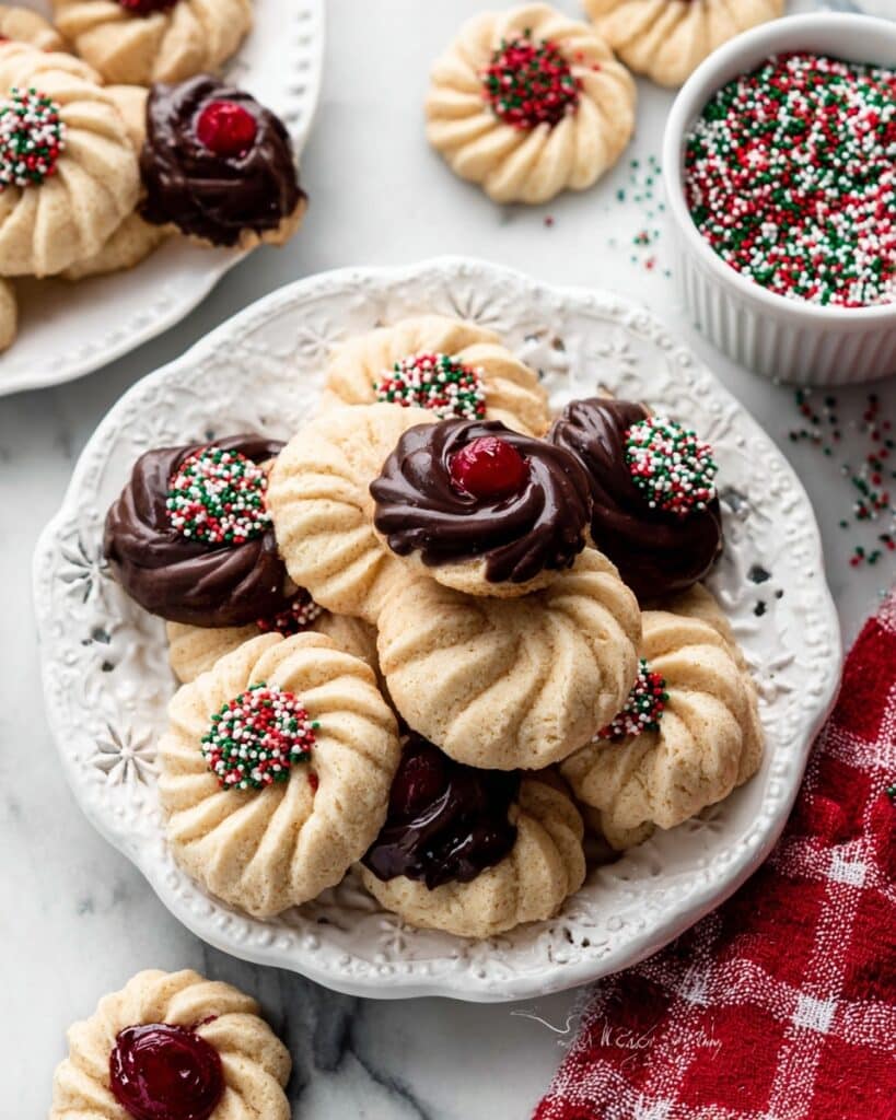Butter Cookies with Chocolate and Maraschino Cherries Recipe