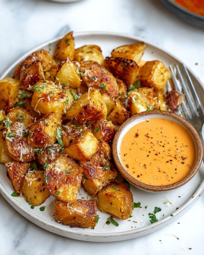 Crispy Baked Potatoes with Herb-Parmesan and Spicy Mayo Sauce Recipe